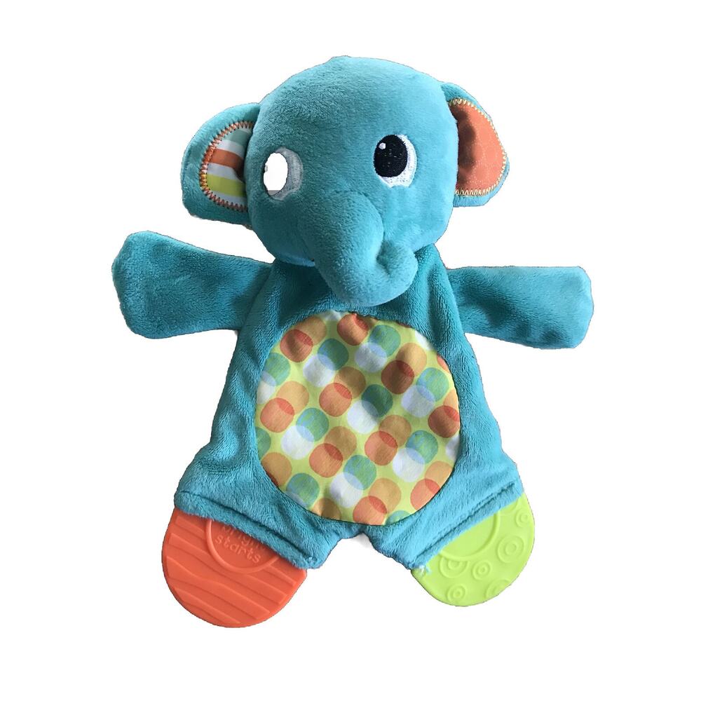 Bright Starts Elephant‎ Teal Security Blanket Lovey Teether Crinkle Baby Toy